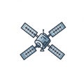 Illustration of a satellite with a central body and four solar panel extensions. The Royalty Free Stock Photo