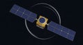 Satellite Orbiting Earth in Space Dark Background and Solar Panels for Exploration and Research Technology Illustration Royalty Free Stock Photo
