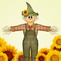Scarecrow and sunflowers