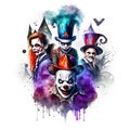 Illustration of scary clowns on a white background. Halloween. Generative AI animal ai Royalty Free Stock Photo