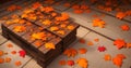 illustration of scattered autumn leaves of trees, AI generation