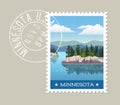 Illustration of scenic lake and forest in Minnesota