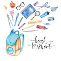 illustration school backpack school items