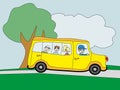 Illustration of a school bus heading to school with children