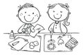 Illustration of school children enjoy crafting together, creative activities clipart