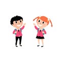 Vector illustration of school children.Boy and girl students.Pupils with backpacks Royalty Free Stock Photo