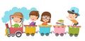 Illustration of school kids riding train transportation education