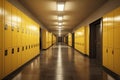 Illustration of a school room with yellow storage lockers. Generative AI Royalty Free Stock Photo