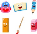 Cute School supplies cartoon collection set Royalty Free Stock Photo