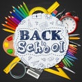 School supplies in a circle on black background Royalty Free Stock Photo