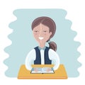 Illustration of schoolgirl sitting at the desk