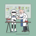 Illustration of scientist experimenting with robot