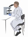Illustration of a scientist with microscope , vector draw Royalty Free Stock Photo