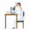Illustration of a scientist with microscope  , vector draw Royalty Free Stock Photo