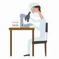 Illustration of a scientist with microscope , vector draw