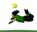Illustration of a scorpion kick that was once practiced by a goalkeeper in a football match on white background