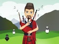 Scottish man plays the bagpipe