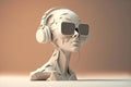Illustration of a sculpture head with glasses and headphones. Generation AI