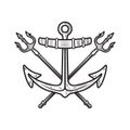 Illustration of sea anchor with crossed tridents. Design element for logo, sign, emblem. Royalty Free Stock Photo