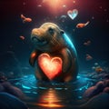 Elephant seal hugging heart Illustration of a sea lion with a heart in his hand. Generative AI animal ai Royalty Free Stock Photo
