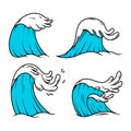 Illustration of sea waves in engraving style. Design element for poster, card, banner, menu.