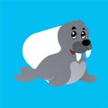 Illustration of Seal Shows His Teeth Cartoon, Cute Funny Character, Flat Design