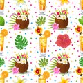 seamless background with tropical alcoholic cocktails and fruits Royalty Free Stock Photo