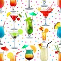 seamless background with tropical alcoholic cocktails and fruits