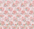 Illustration of seamless pattern with branch pink rhododendron. Hand drawn flowers for textile and background. Engraved Royalty Free Stock Photo