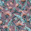 Illustration seamless pattern,bursting flowers of burdock Royalty Free Stock Photo