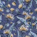 Illustration seamless pattern,bursting flowers of burdock Royalty Free Stock Photo