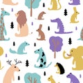 Illustration seamless pattern cute cartoon animals on the white background Royalty Free Stock Photo