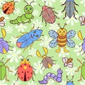 Seamless pattern with cute colorful insects