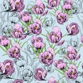 Illustration of seamless pattern First Snowdrops Galanthus Flowers. Spring background, wallpaper and printable Royalty Free Stock Photo