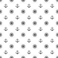 Seamless pattern with icons of steering wheel and anchor on a white background