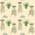 Seamless pattern Meerkat watercolor animal elements set Mongoose leaves flowers