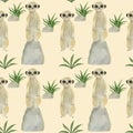 Seamless pattern Meerkat watercolor animal elements set Mongoose leaves flowers