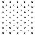 Illustration of a seamless pattern with paw footprints of a dog wolf, stains and smears on a white background