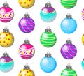 Illustration seamless pattern round glass multi-colored Christmas tree Balloons for Christmas tree decoration.Template Royalty Free Stock Photo