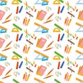 Illustration seamless pattern with various school supplies on a white background Royalty Free Stock Photo