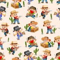 Seamless pattern with west cowboy in action