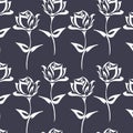 illustration, seamless pattern, white abstract graphic roses on a gray background, print