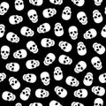 Seamless Pattern White Skulls On A Black Background