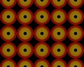 Illustration of a seamless tile pattern with red and yellow circles on a black background Royalty Free Stock Photo