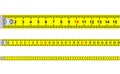 Illustration of a seamless yellow classic tape measure tool with meters and centimeters for mason and construction equipment