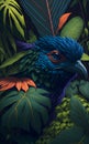 Close up portrait of bird, tropical forest, Highly Detailed Illustration