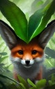 Close up portrait of cute baby fox, tropical forest, Highly Detailed Illustration