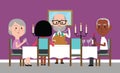 Illustration Of Senior Friends Having Dinner Party At Home