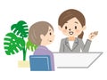 Illustration of a senior woman consulting face-to-face with a business woman