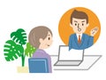 Illustration of a senior woman consulting online with a businessman
